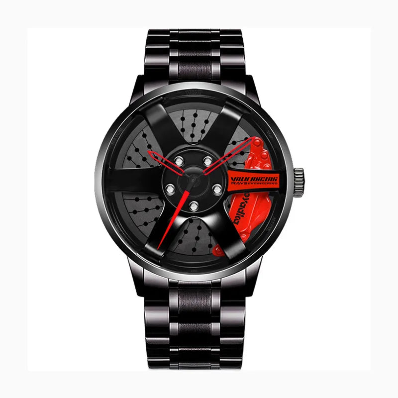 2025 New 3D Real Man Waterproof Rotate Quartz Watches Super Car Rim Spinning Men'S Sports 360 Wheel Wristwatch for Men Clock