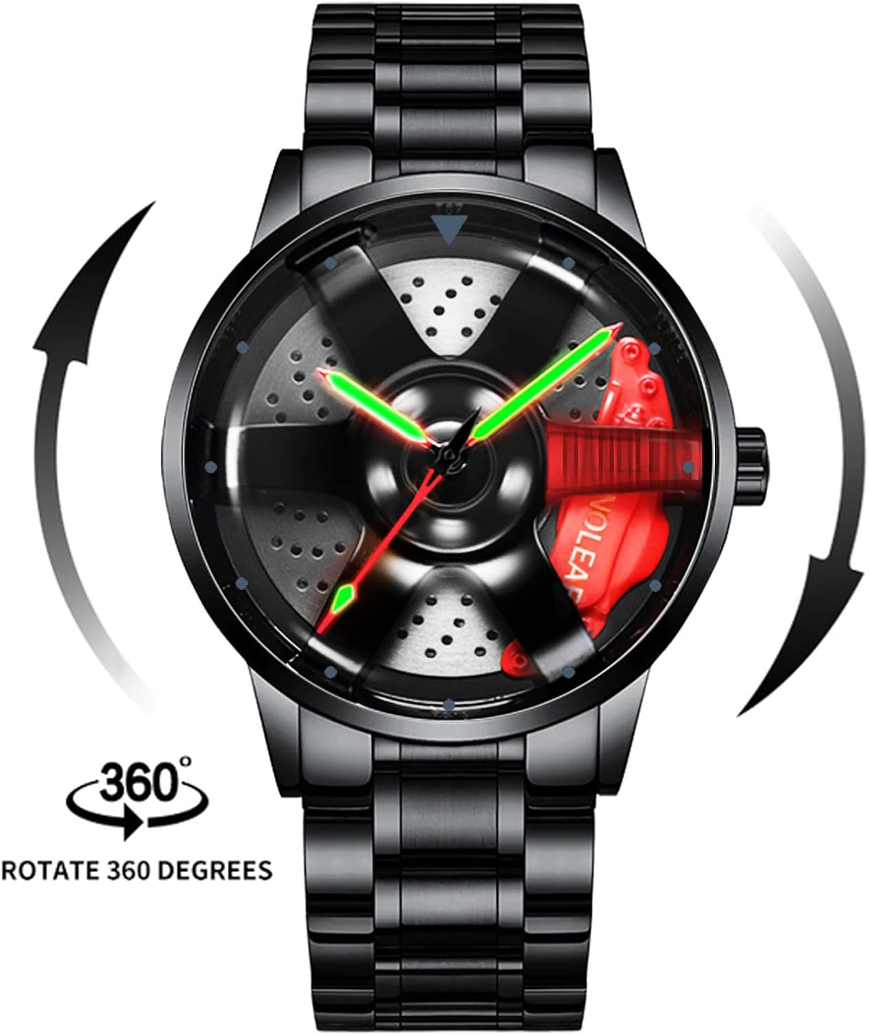 Car Wheel Watch, Stainless Steel Mens Wristwatch with Spinning Car Rim Hub Design, Japanese Quartz Movement, Water Resistant, Scratch Resistant Gifts for Car Enthusiasts