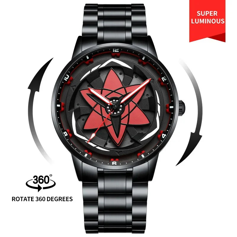 3D Real Man Waterproof Rotate Quartz Watches Super Car Rim Spinning Men'S Sports 360 Wheel Wristwatch for Men Clock Reloj
