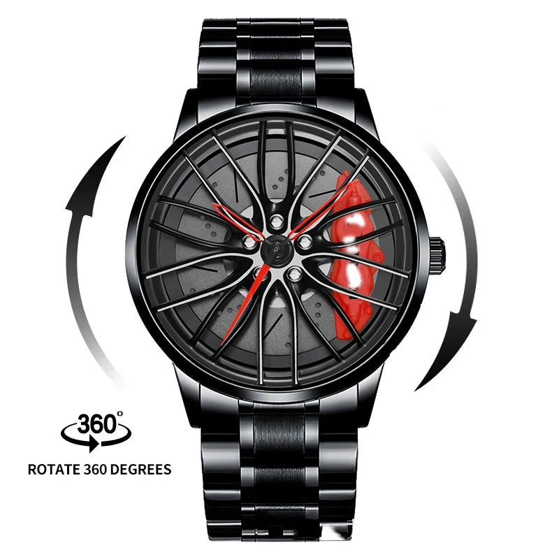 2025 New 3D Real Man Waterproof Rotate Quartz Watches Super Car Rim Spinning Men'S Sports 360 Wheel Wristwatch for Men Clock