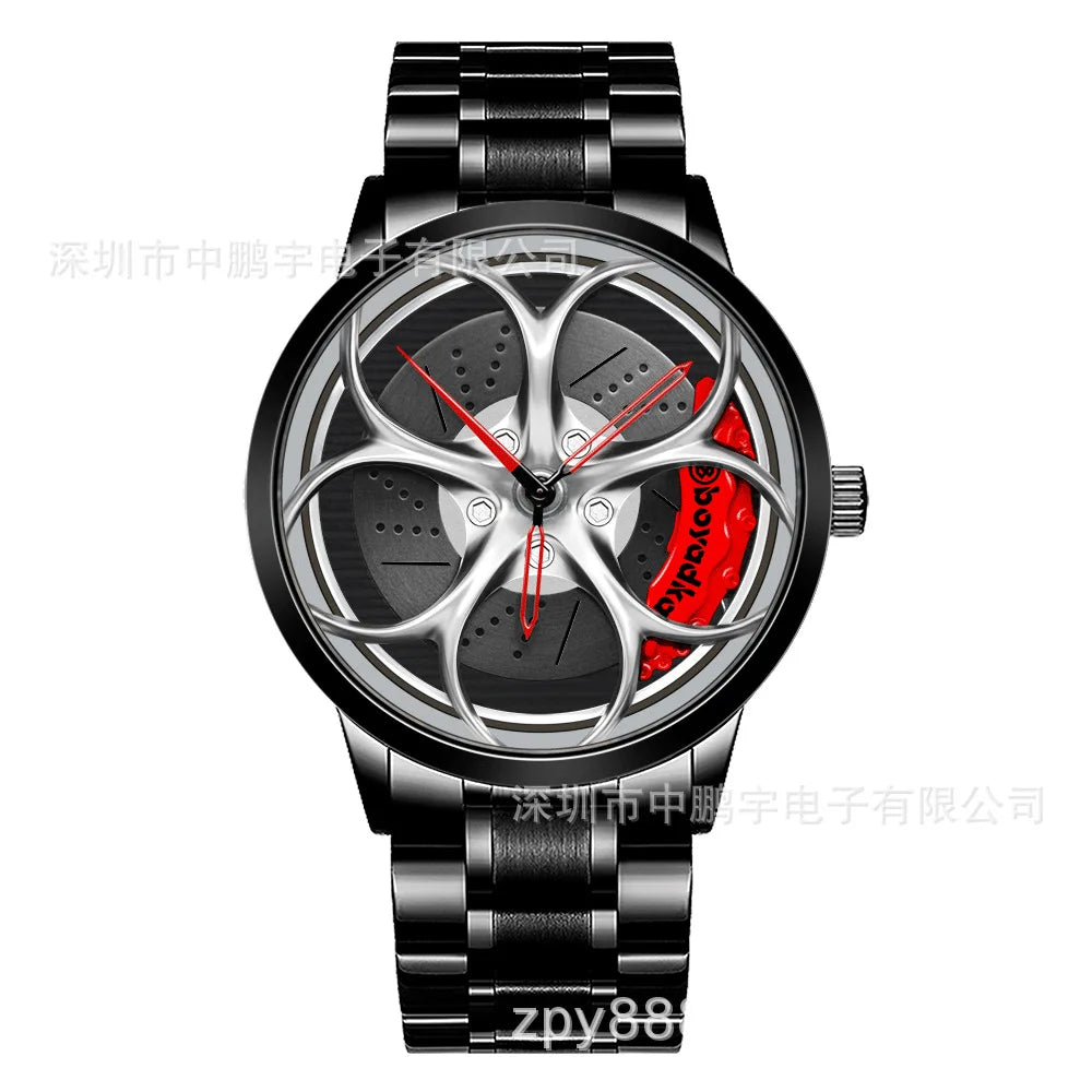 2025 New 3D Real Man Waterproof Rotate Quartz Watches Super Car Rim Spinning Men'S Sports 360 Wheel Wristwatch for Men Clock