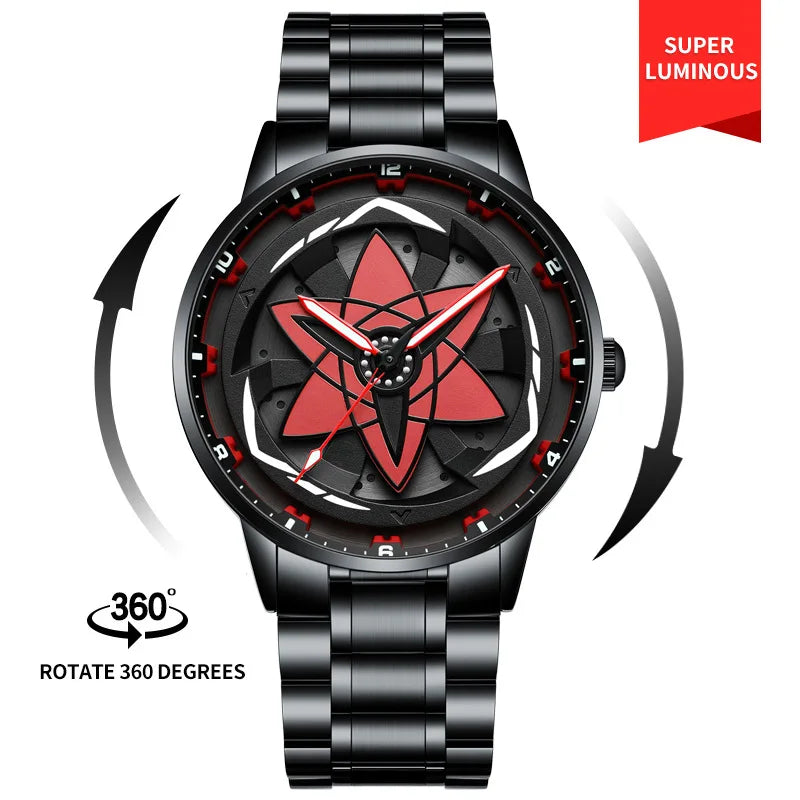 2025 New 3D Real Man Waterproof Rotate Quartz Watches Super Car Rim Spinning Men'S Sports 360 Wheel Wristwatch for Men Clock