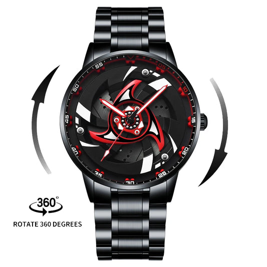 2025 New 3D Real Man Waterproof Rotate Quartz Watches Super Car Rim Spinning Men'S Sports 360 Wheel Wristwatch for Men Clock