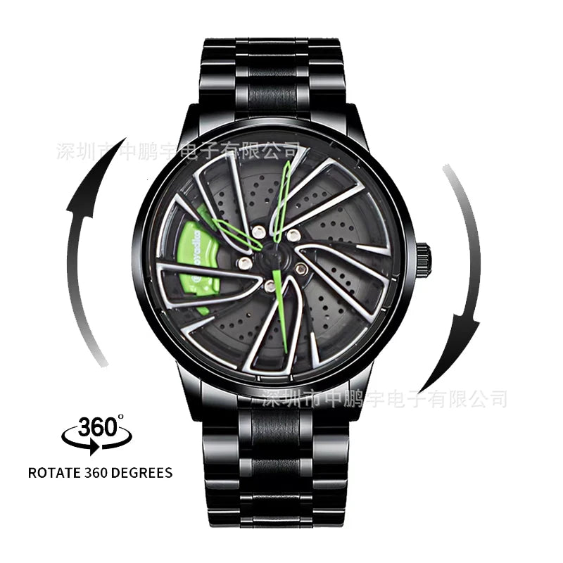 2025 New 3D Real Man Waterproof Rotate Quartz Watches Super Car Rim Spinning Men'S Sports 360 Wheel Wristwatch for Men Clock