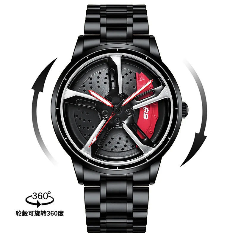 2025 New 3D Real Man Waterproof Rotate Quartz Watches Super Car Rim Spinning Men'S Sports 360 Wheel Wristwatch for Men Clock