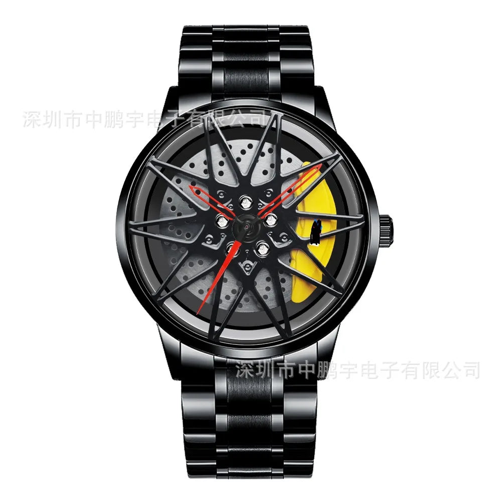 2025 New 3D Real Man Waterproof Rotate Quartz Watches Super Car Rim Spinning Men'S Sports 360 Wheel Wristwatch for Men Clock