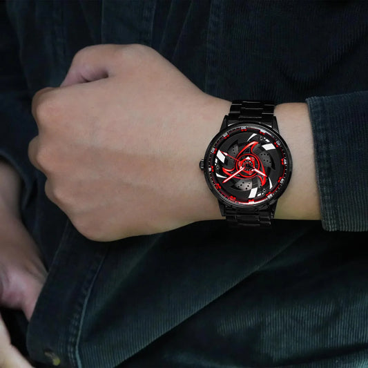 3D Real Man Waterproof Rotate Quartz Super Car Rim Spinning Men's Wrist watch