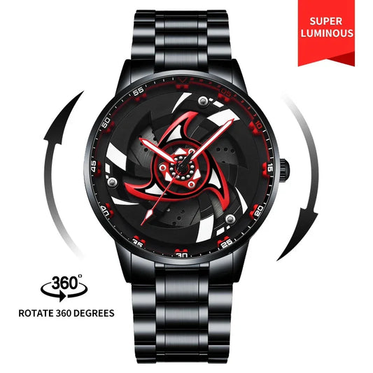 3D Real Man Waterproof Rotate Quartz Watches Super Car Rim Spinning Men'S Sports 360 Wheel Wristwatch for Men Clock Reloj